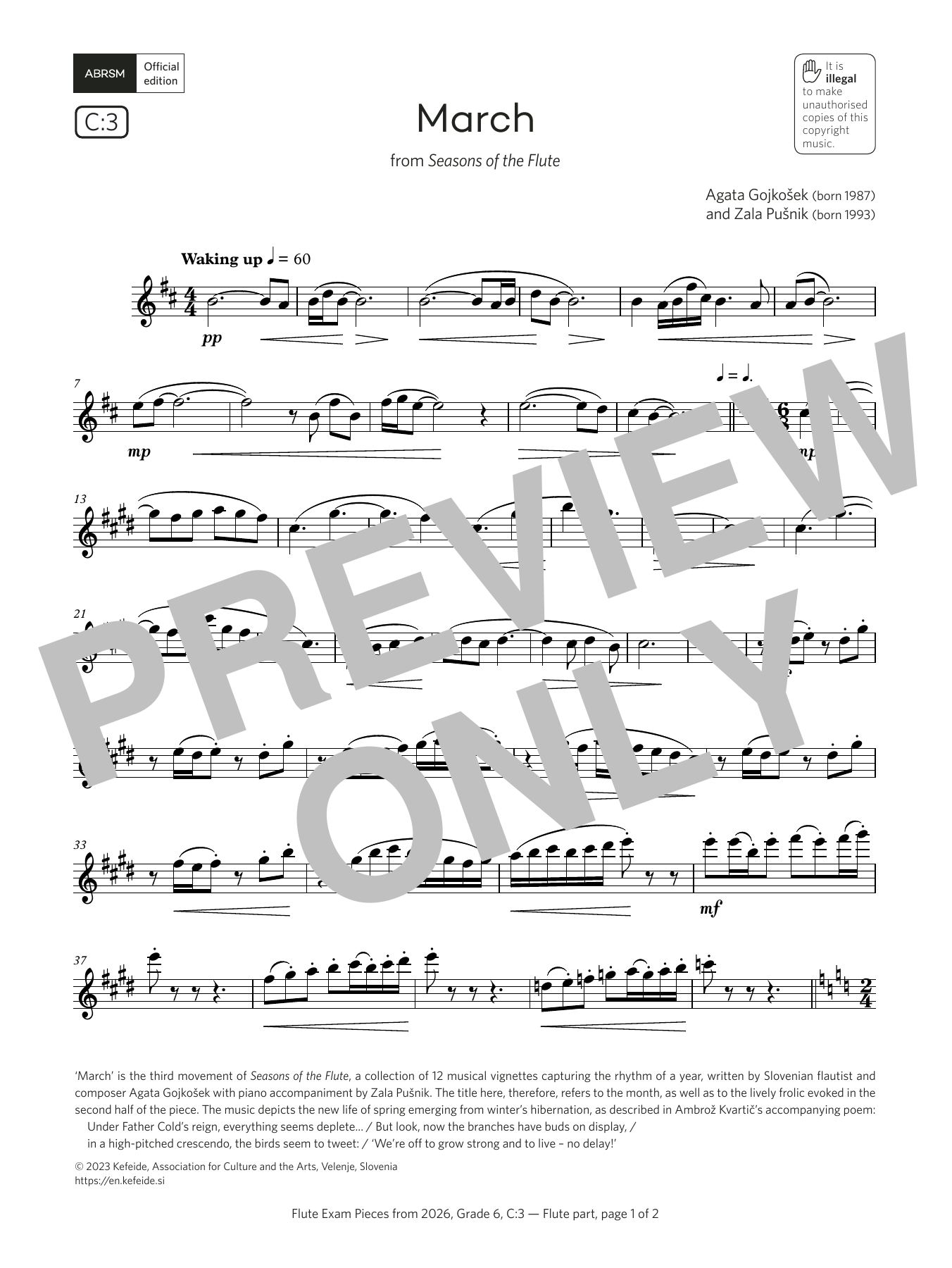 Product gallery: Page 1 of 1 March (Grade 6, list C3, from the ABRSM Flute Syllabus from 2026), Agata Gojkošek