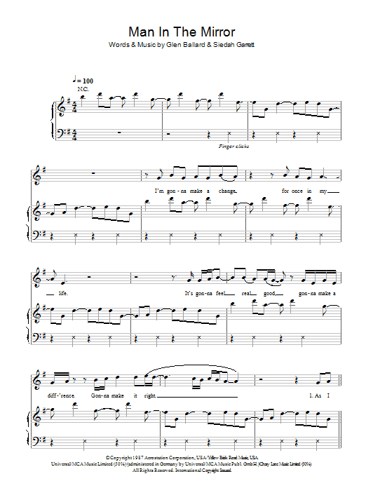 Produktgalerie: Seite 1 von 1 Man In The Mirror, Michael Jackson, Gesang, Gitarre, Klavier