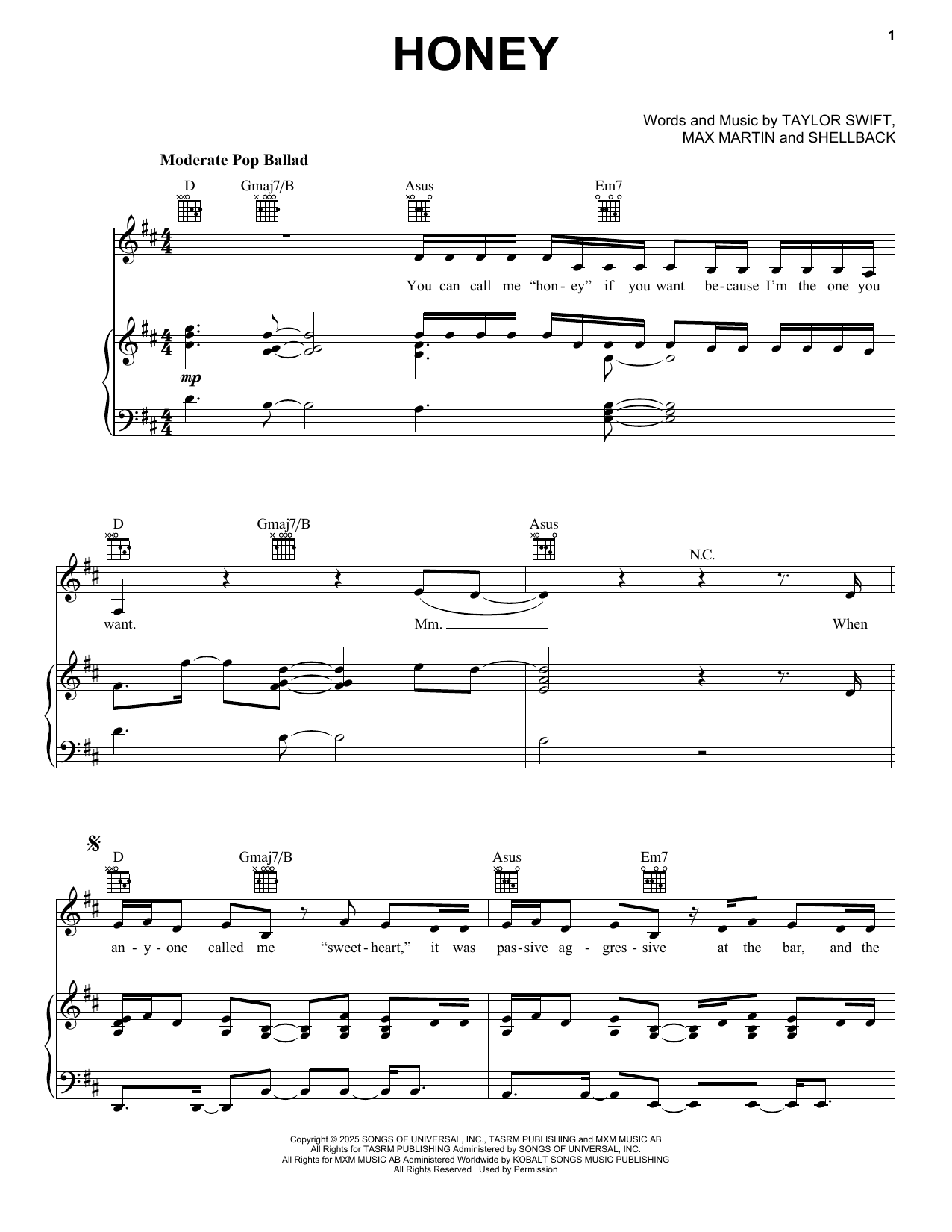 Produktgalerie: Seite 1 von 1 Honey, Taylor Swift, Gesang, Gitarre, Klavier
