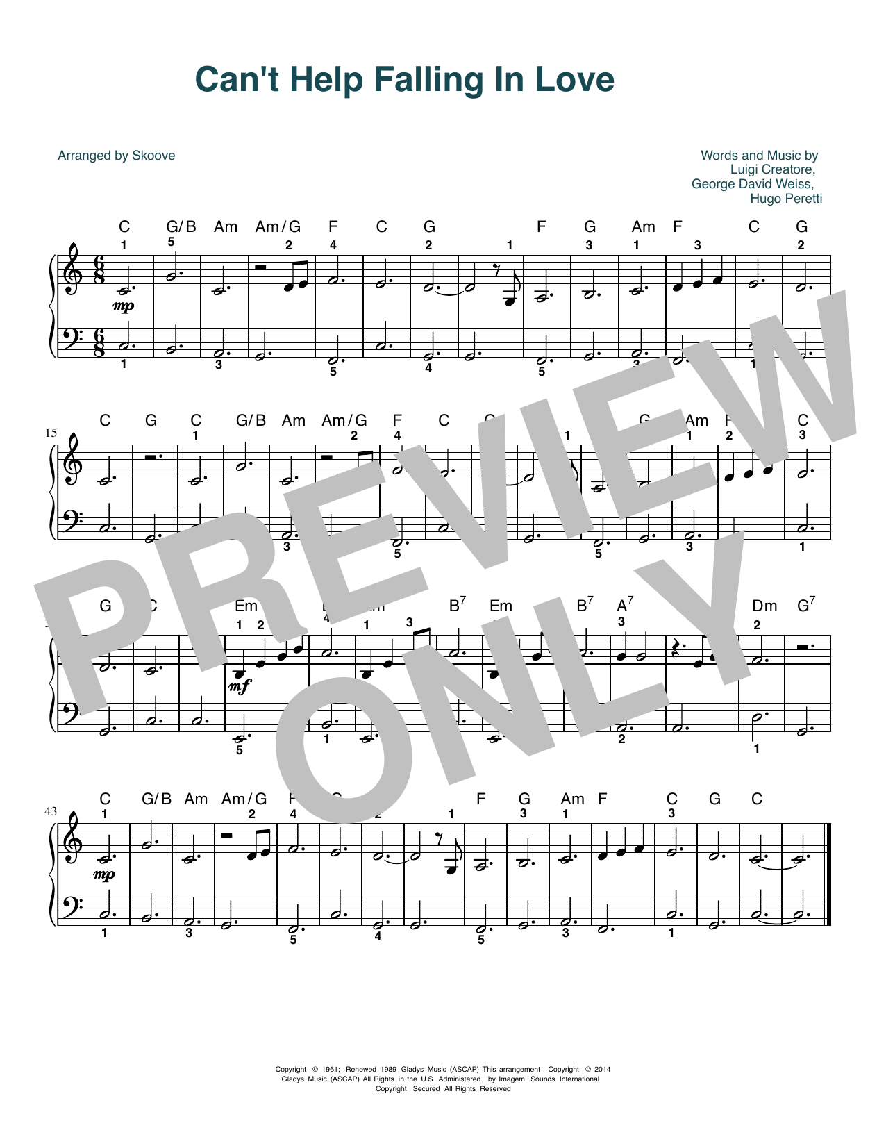 Produktgalerie: Seite 1 von 1 Can't Help Falling In Love (arr. Skoove), Elvis Presley, Klavier