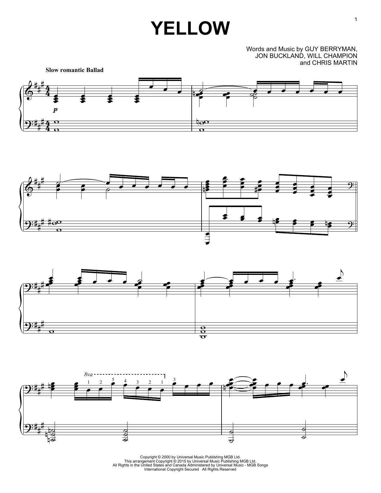 Produktgalerie: Seite 1 von 1 Yellow [Jazz version], Coldplay, Klavier