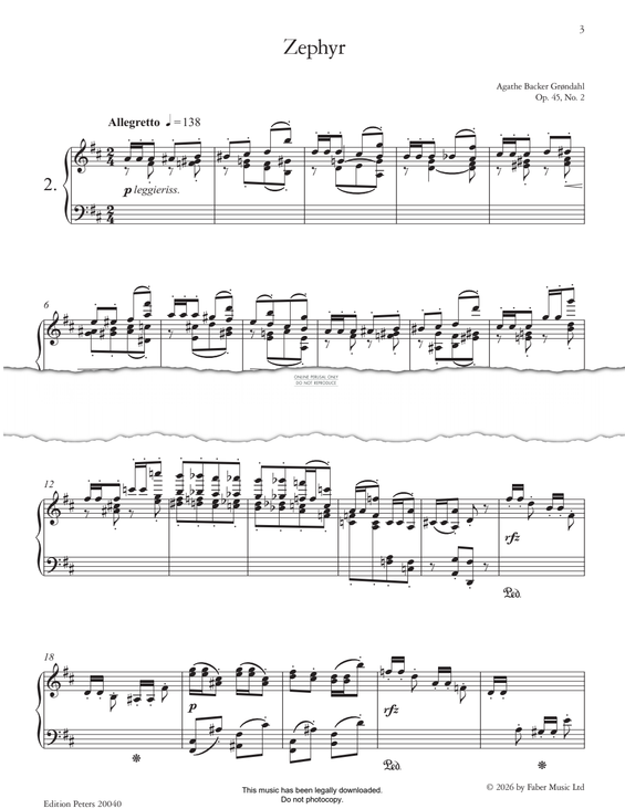 Produktgalerie: Seite 1 von 1 Zephyr (from Fantasy Pieces Op.45, No.2), Agathe Backer Grøndahl, Klavier