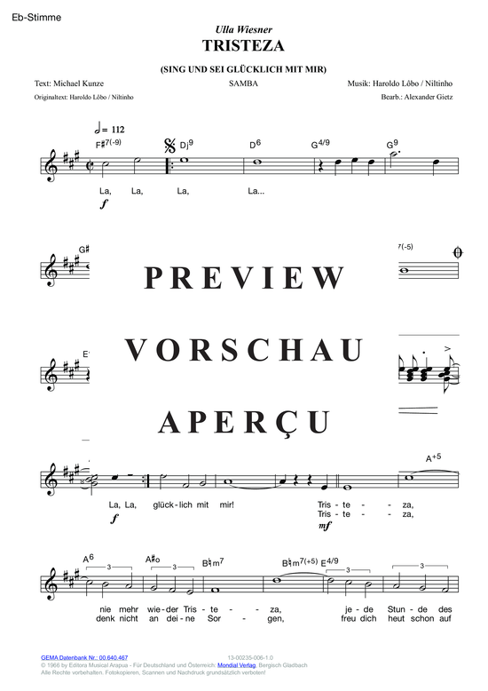 Produktgalerie: Seite 7 von 11 Tristeza (Sing und sei glücklich mit mir) , Wiesner, Ulla,  (Melodie-Stimmen in C/B/Es)