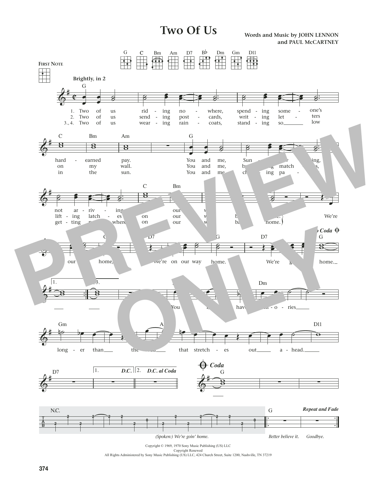 Produktgalerie: Seite 1 von 1 Two Of Us (from The Daily Ukulele) (arr. Jim Beloff), The Beatles, Ukulele