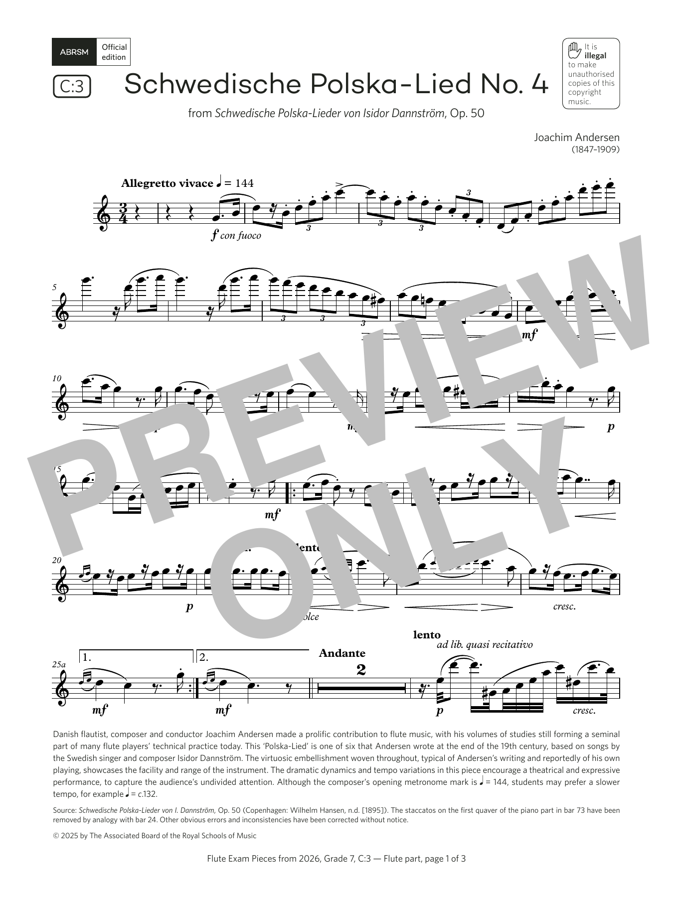 Product gallery: Page 1 of 1 Schwedische Polska-Lied No. 4 (Grade 7, list C3, from the ABRSM Flute Syllabus from 2026), Joachim Andersen