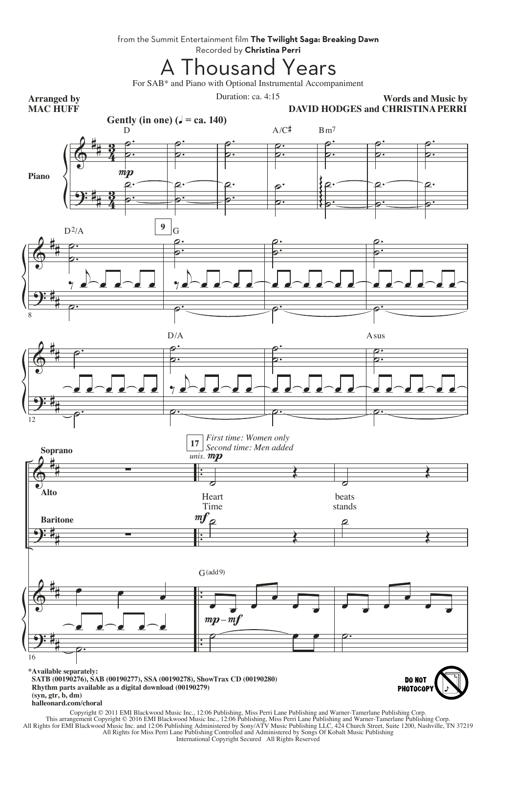 Produktgalerie: Seite 1 von 1 A Thousand Years (arr. Mac Huff), Christina Perri, Chor