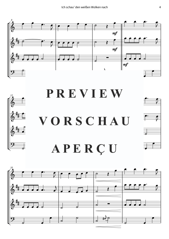 Product gallery: Page 6 of 11 Ich schau´ den weißen Wolken nach, Nana Mouskouri, (Woodwind Quartet)
