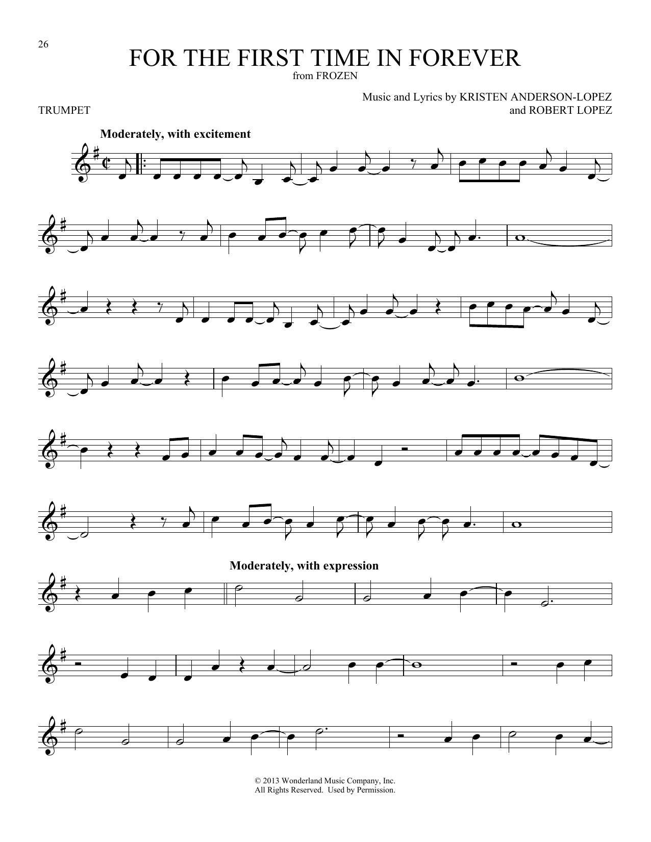 Produktgalerie: Seite 1 von 1 For The First Time In Forever (from Frozen), Kristen Bell & Idina Menzel, Trompete