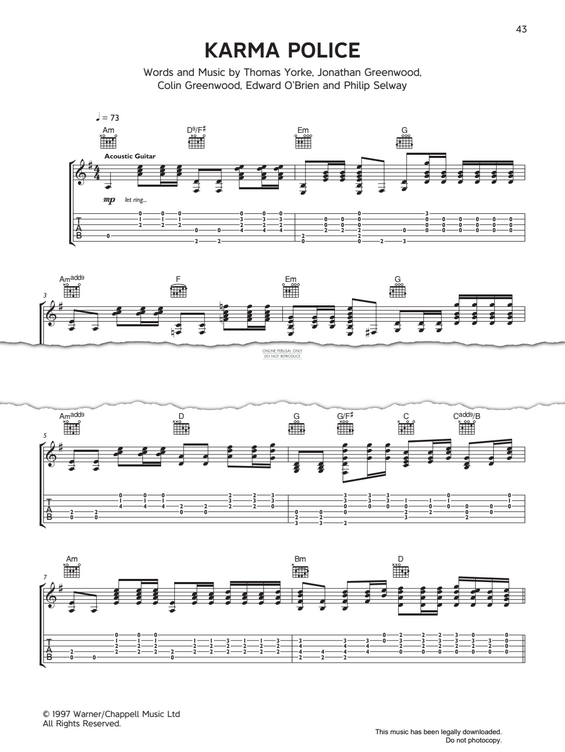 Produktgalerie: Seite 1 von 1 Karma Police, Radiohead, Gesang, Gitarre