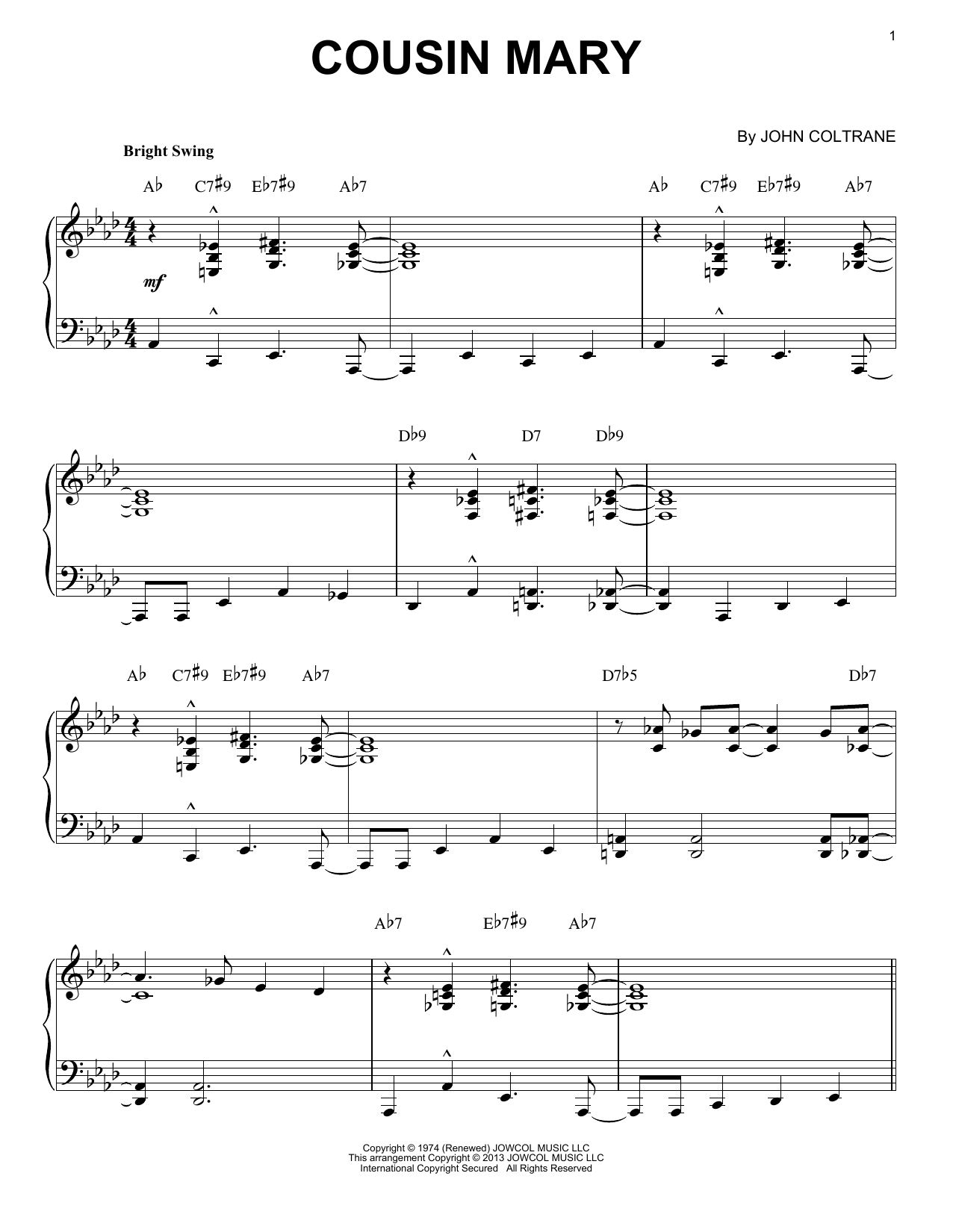 Product gallery: Page 1 of 1 Cousin Mary (arr. Brent Edstrom), John Coltrane