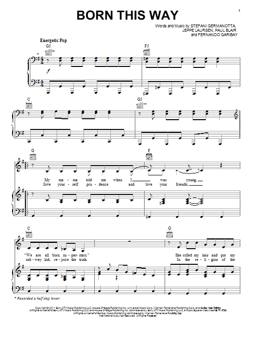 Produktgalerie: Seite 1 von 1 Born This Way, Lady Gaga, Gesang, Gitarre, Klavier
