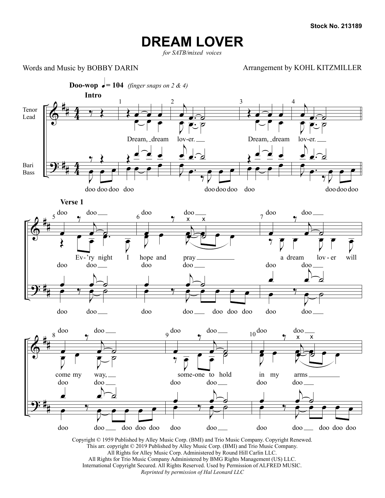 Produktbild zu: Dream Lover (arr. Kohl Kitzmiller)