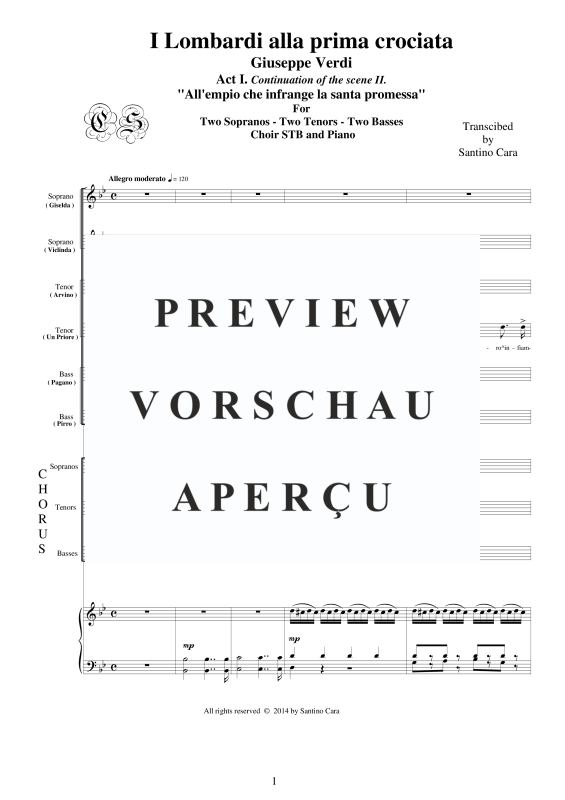 Produktgalerie: Seite 2 von 11 I Lombardi - (Act I-II) 'All'empio che infrange...', , Gemischter Chor und Klavier