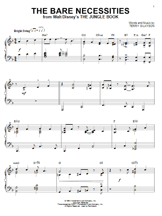 Product gallery: Page 1 of 1 The Bare Necessities [Jazz version] (from The Jungle Book) (arr. Brent Edstrom), Terry Gilkyson