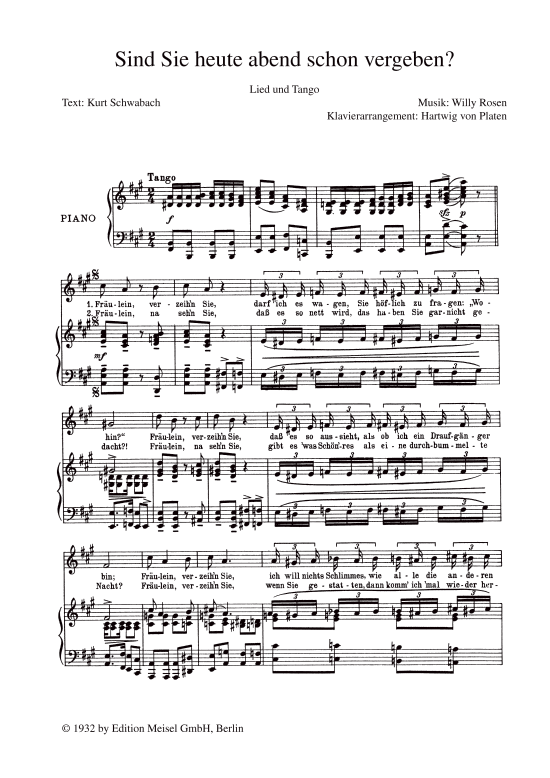 Produktbild zu: Sind Sie heute abend schon vergebenLied und Tango