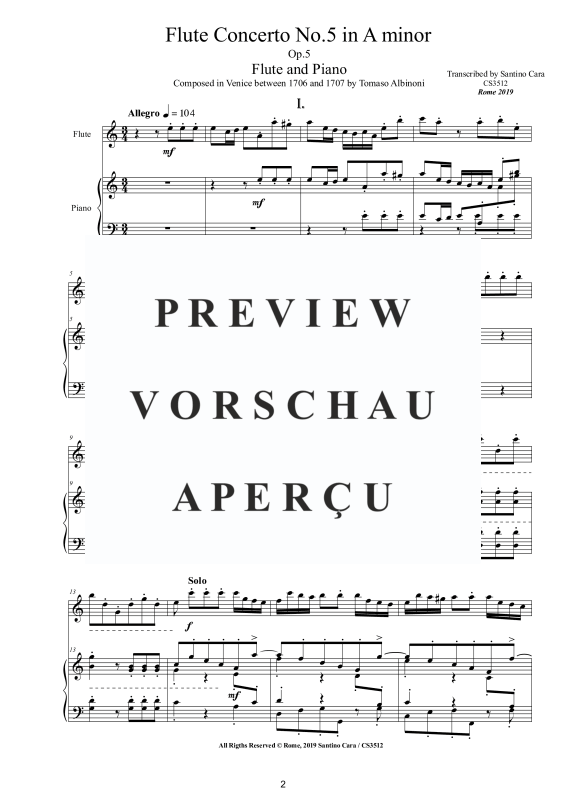 Product gallery: Page 3 of 11 Flute Concerto No.5 in A-Moll Op.5, , Flute and Piano