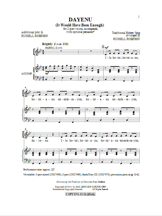 Product picture to: Dayeinu (arr. Russell Robinson)
