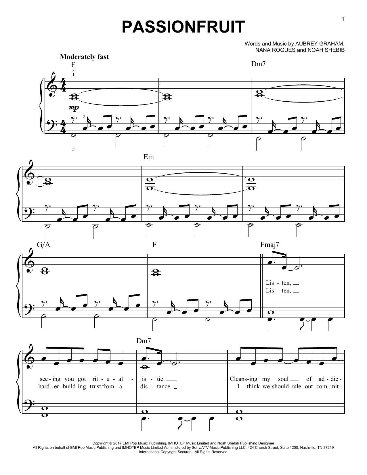 Passionfruit - sheet music by Drake - smd-193389 | notendownload