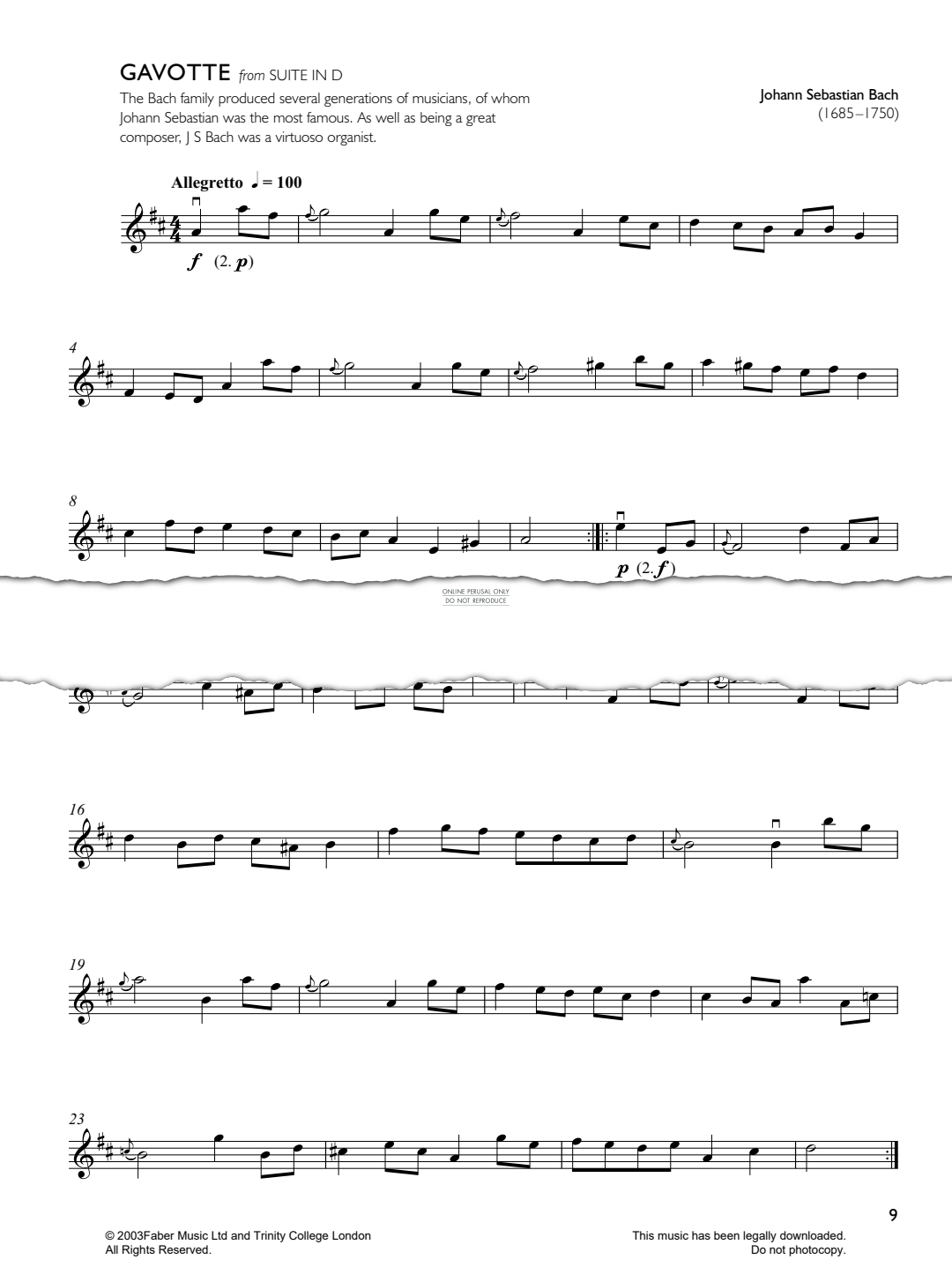 Produktgalerie: Seite 1 von 1 Gavotte (from 'Suite In D'), Johann Sebastian Bach, Klavier, Violine