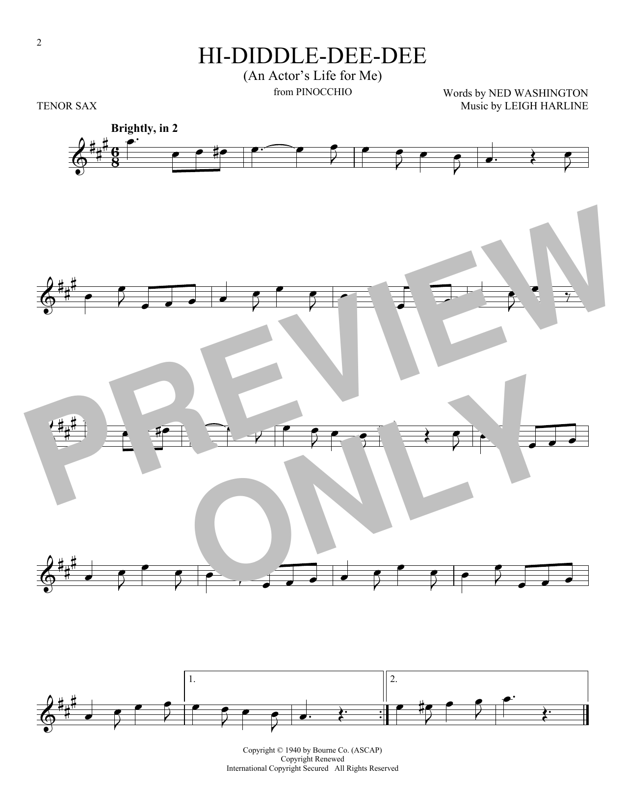 Product gallery: Page 1 of 1 Hi-Diddle-Dee-Dee (An Actor's Life For Me) (from Pinocchio), Ned Washington & Leigh Harline