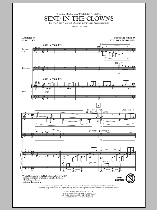 Produktbild zu: Send In The Clowns (from A Little Night Music) (arr. Mac Huff)