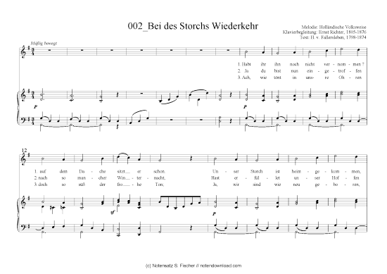 Product picture to: Bei des Storchs Wiederkehr Holländische Volksweise