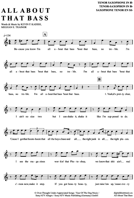 Product gallery: Page 1 of 4 All about that bass , Trainor, Meghan, Tenor Saxophone