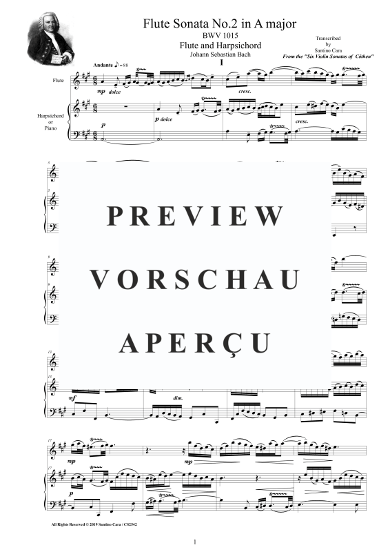 Produktgalerie: Seite 2 von 11 Flötensonate Nr. 2 A-Dur BWV 1015, , Flöte und Cembalo/Klavier