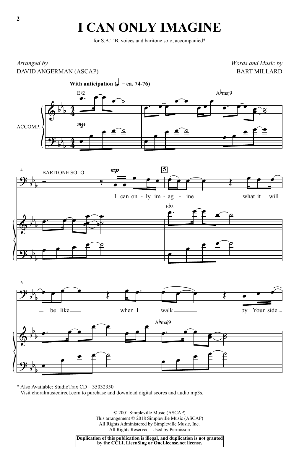 Product picture to: I Can Only Imagine (arr. David Angerman)