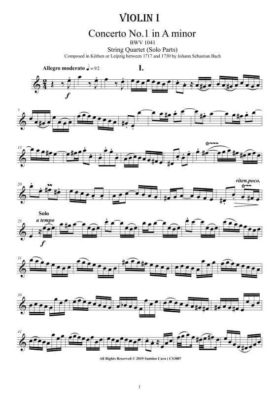 Product picture to: Concerto No. 1 in A minor BWV 1041Johann Sebastian Bach
