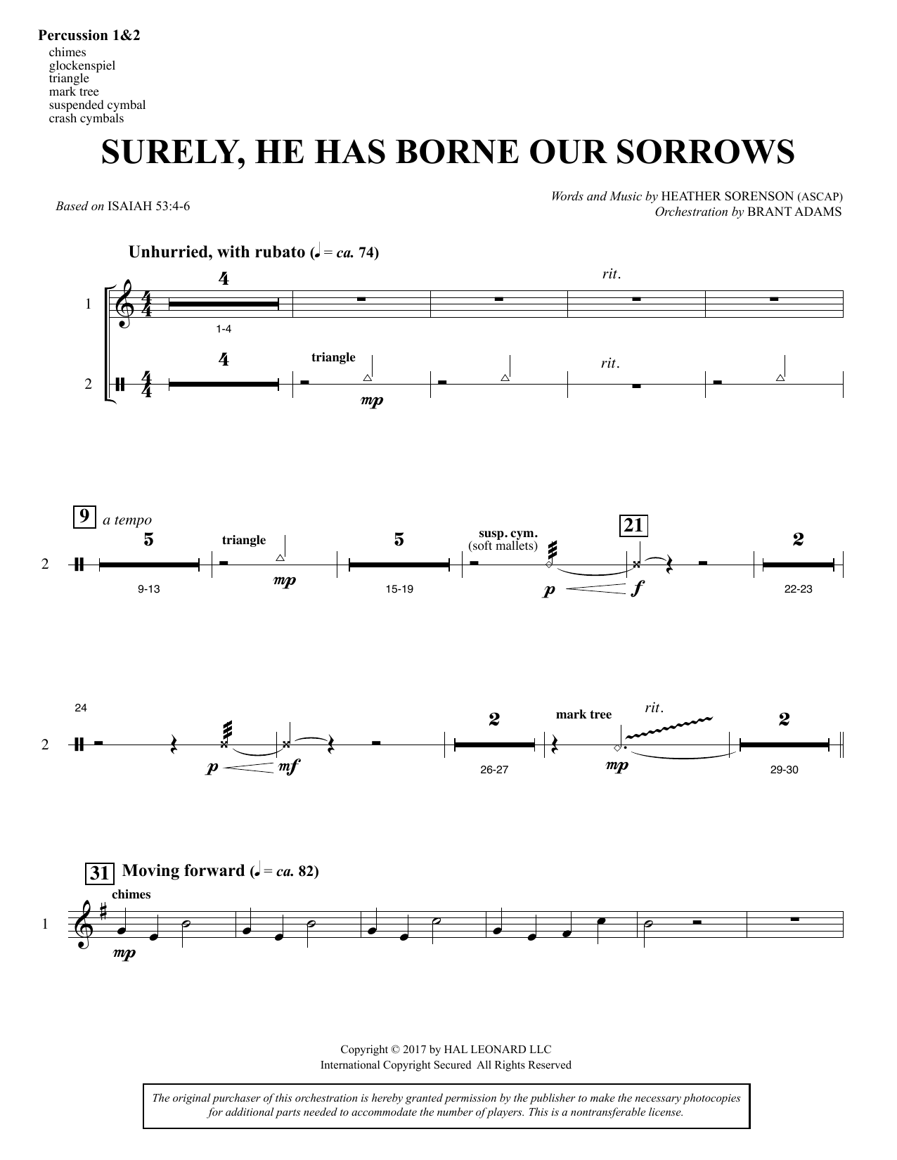 Produktgalerie: Seite 1 von 1 Surely, He Has Borne Our Sorrows - Percussion 1 & 2, Heather Sorenson, Chor