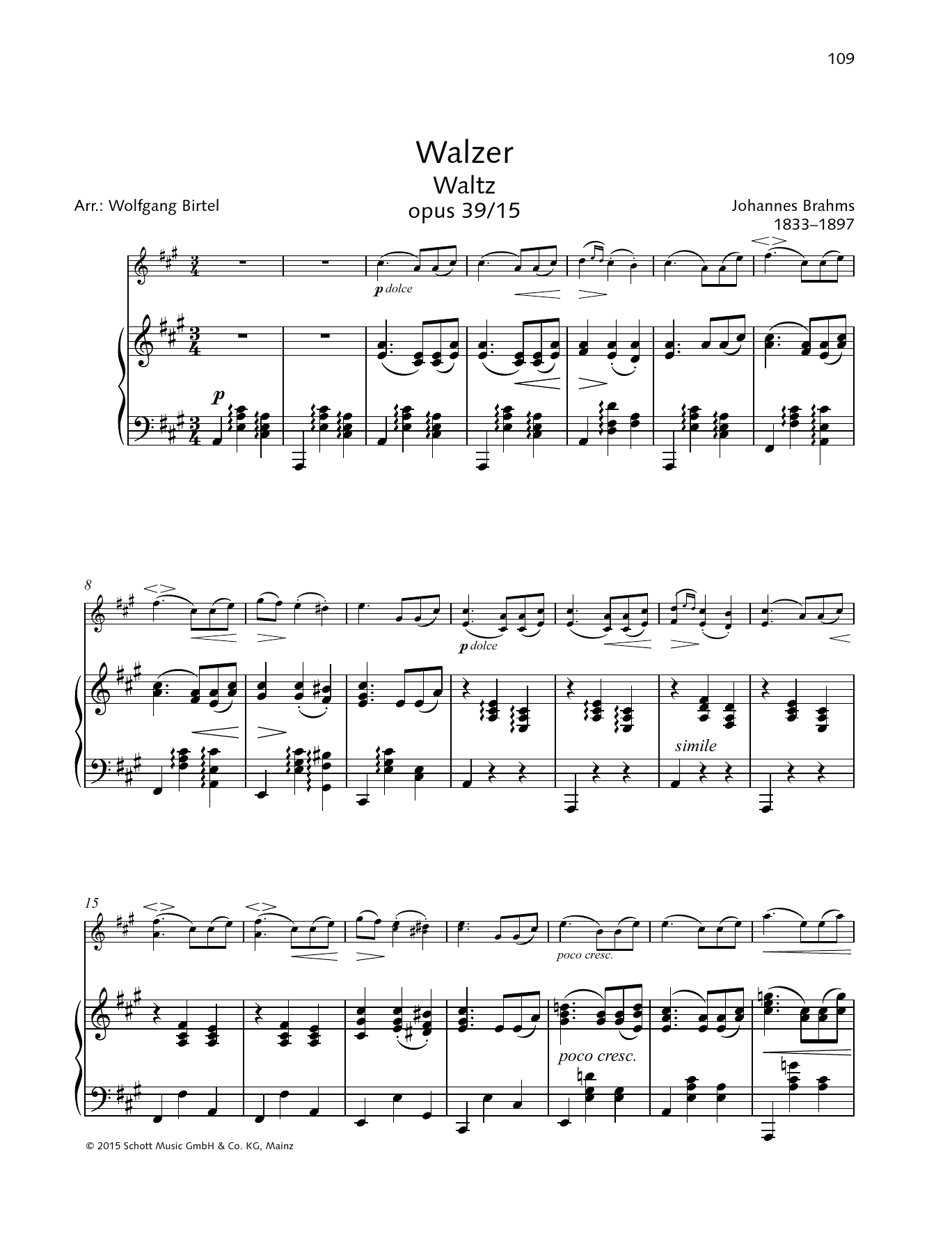 Produktgalerie: Seite 1 von 1 Waltz Op. 39, No. 15, Johannes Brahms
