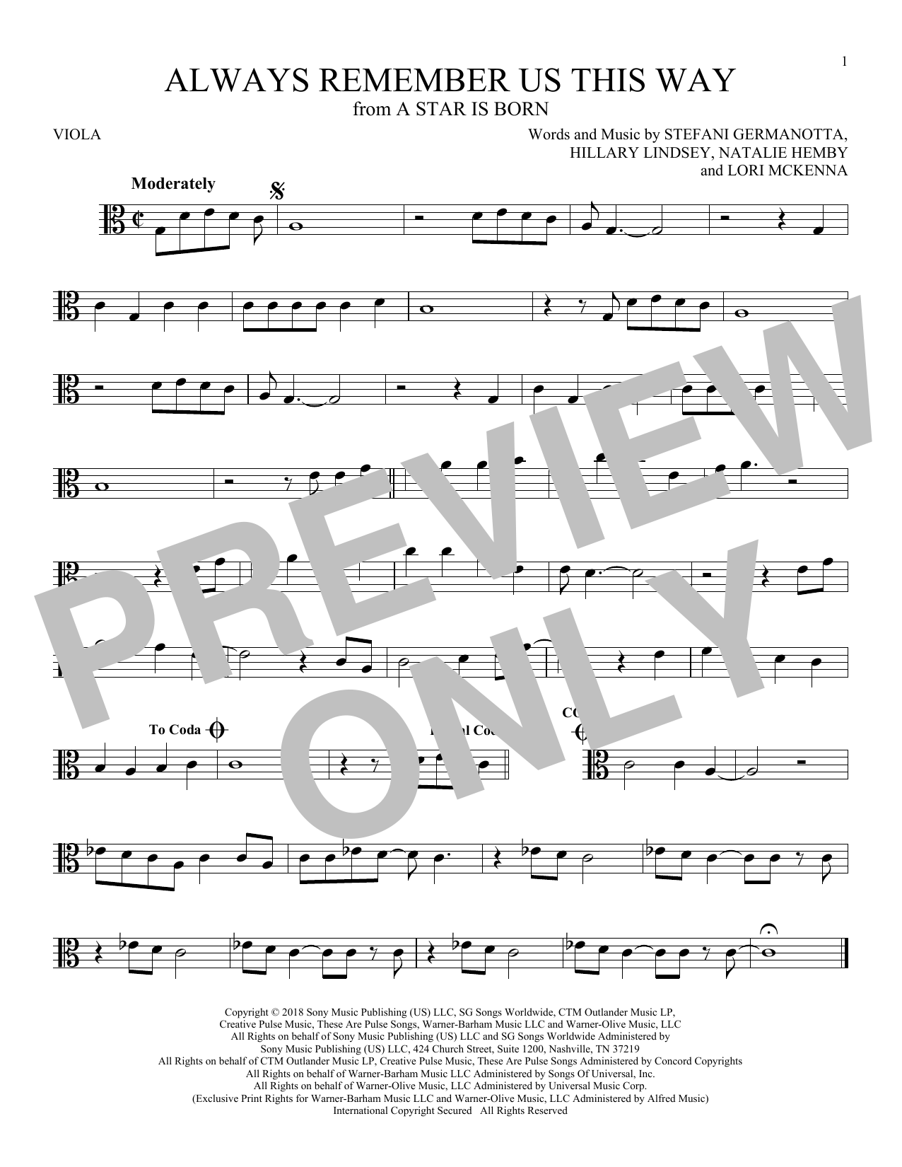 Product gallery: Page 1 of 1 Always Remember Us This Way (from A Star Is Born), Lady Gaga