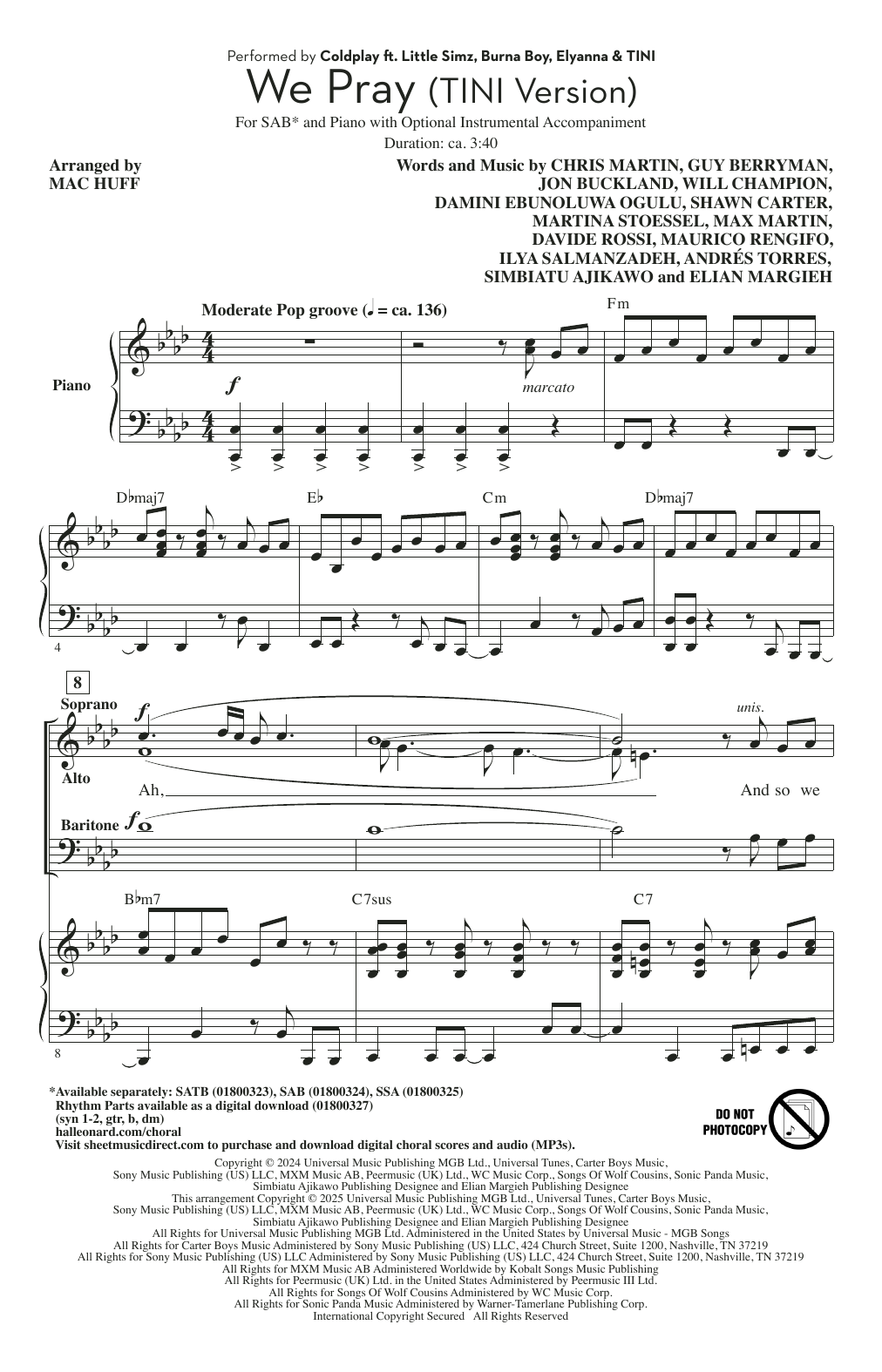 Product picture to: We Pray - Tini Version (arr. Mac Huff)