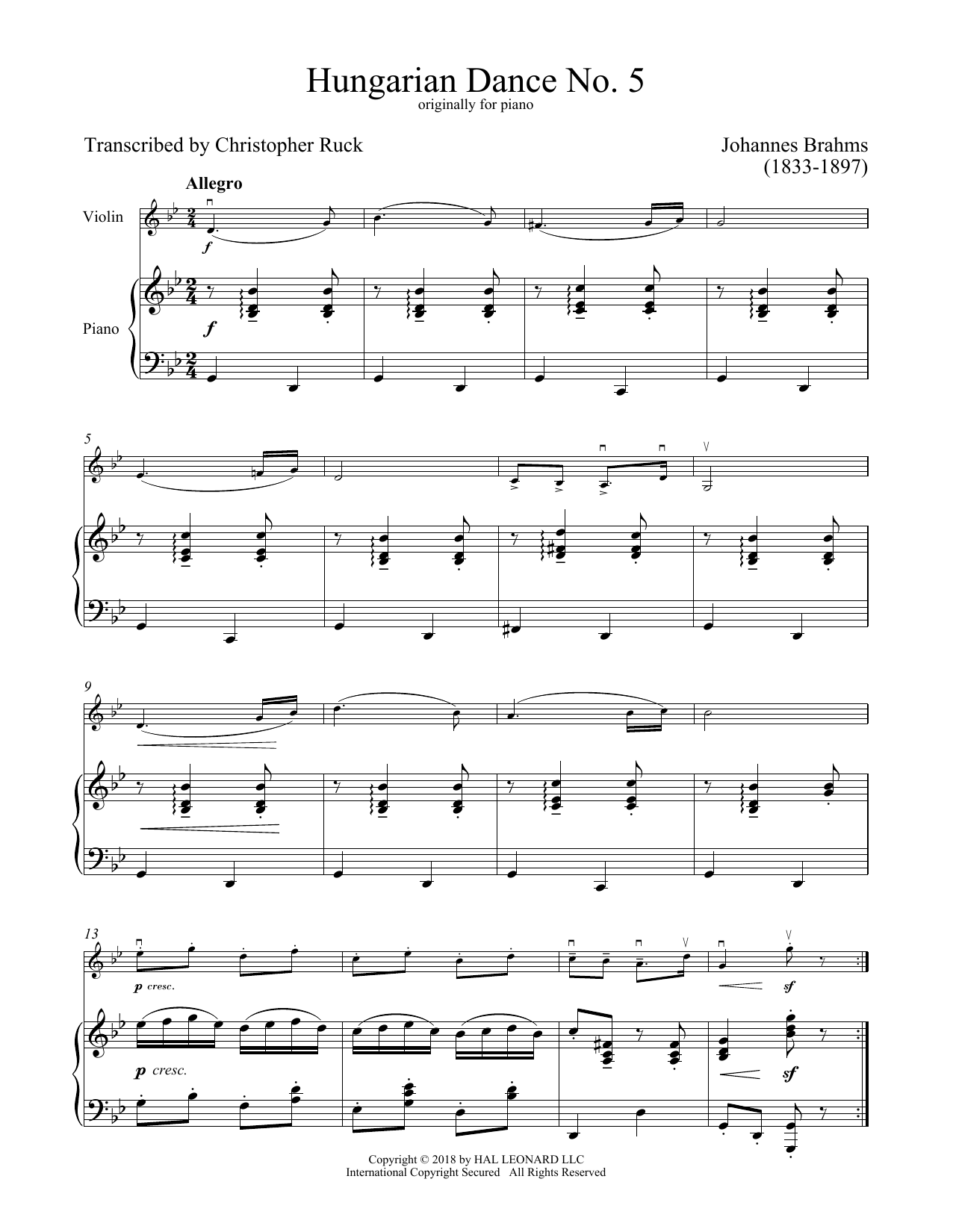Product gallery: Page 1 of 1 Hungarian Dance No. 5, Johannes Brahms