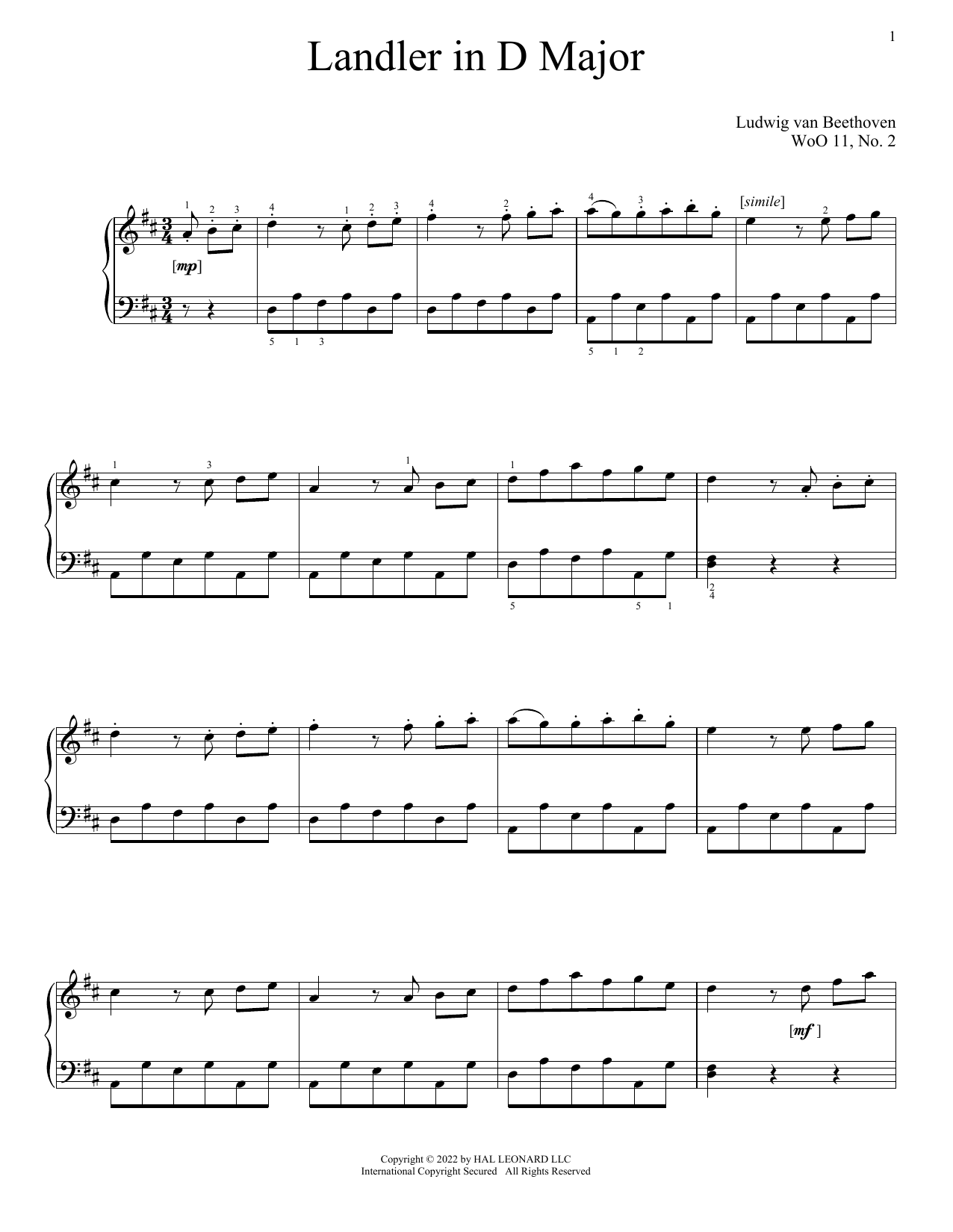 Product picture to: Landler In D Major, WoO 11, No. 2