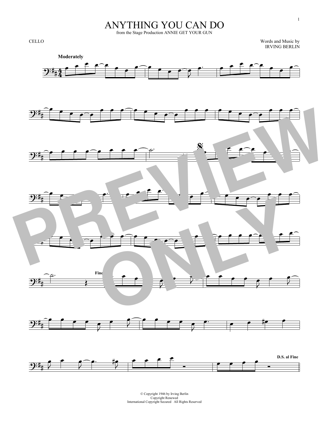 Produktgalerie: Seite 1 von 1 Anything You Can Do (from Annie Get Your Gun), Irving Berlin, Violoncello