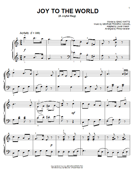 Product gallery: Page 1 of 1 Joy To The World [Ragtime version] (arr. Phillip Keveren), Isaac Watts and George Frideric Handel