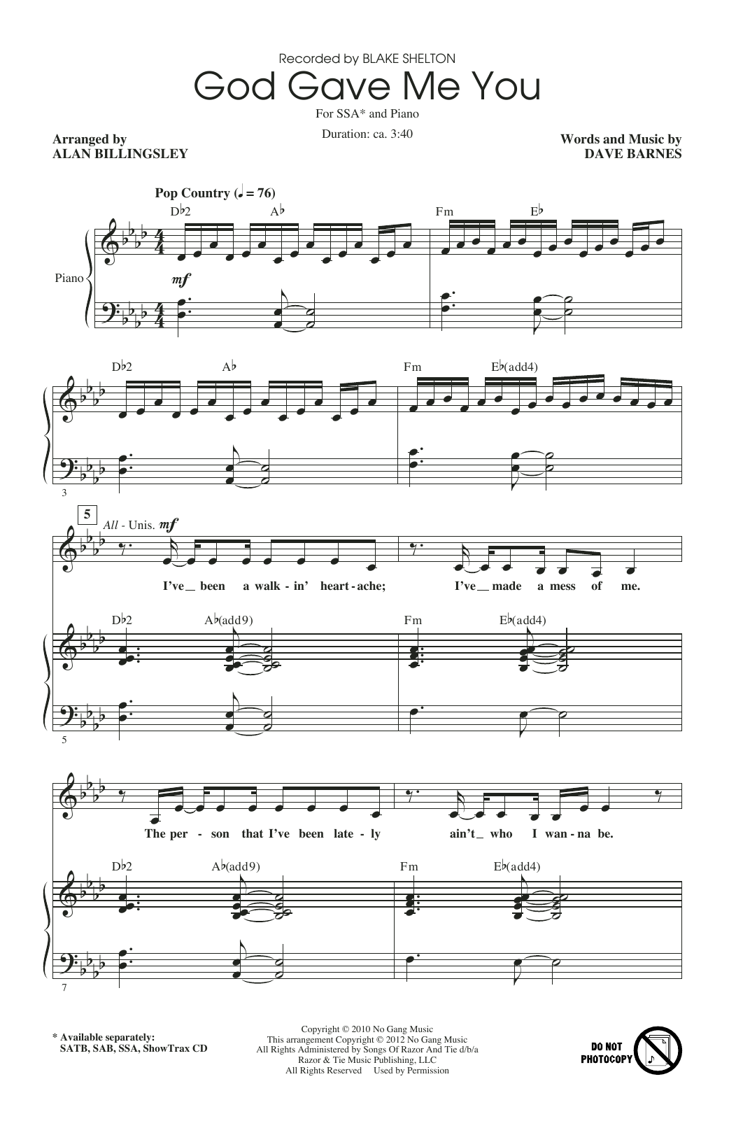Produktgalerie: Seite 1 von 1 God Gave Me You (arr. Alan Billingsley), Blake Shelton, Chor