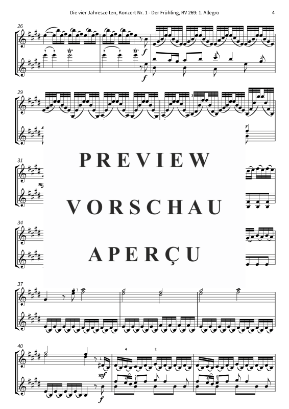 Produktgalerie: Seite 6 von 9 Die vier Jahreszeiten, Konzert Nr. 1 - Der Frühling - 1. Allegro, The Twiolins, (Duett 2x Violine)