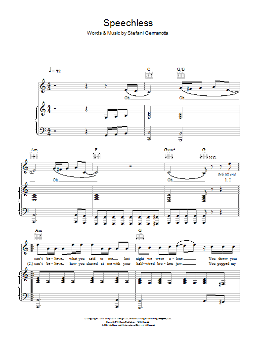 Produktgalerie: Seite 1 von 1 Speechless, Lady Gaga, Gesang, Gitarre, Klavier