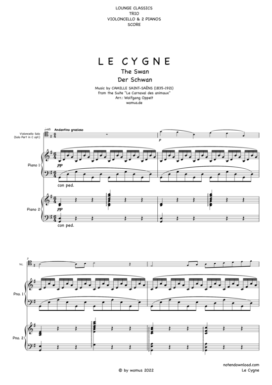 Der Schwan (Le Cygne)  (Violoncello + 2 Klaviere) 