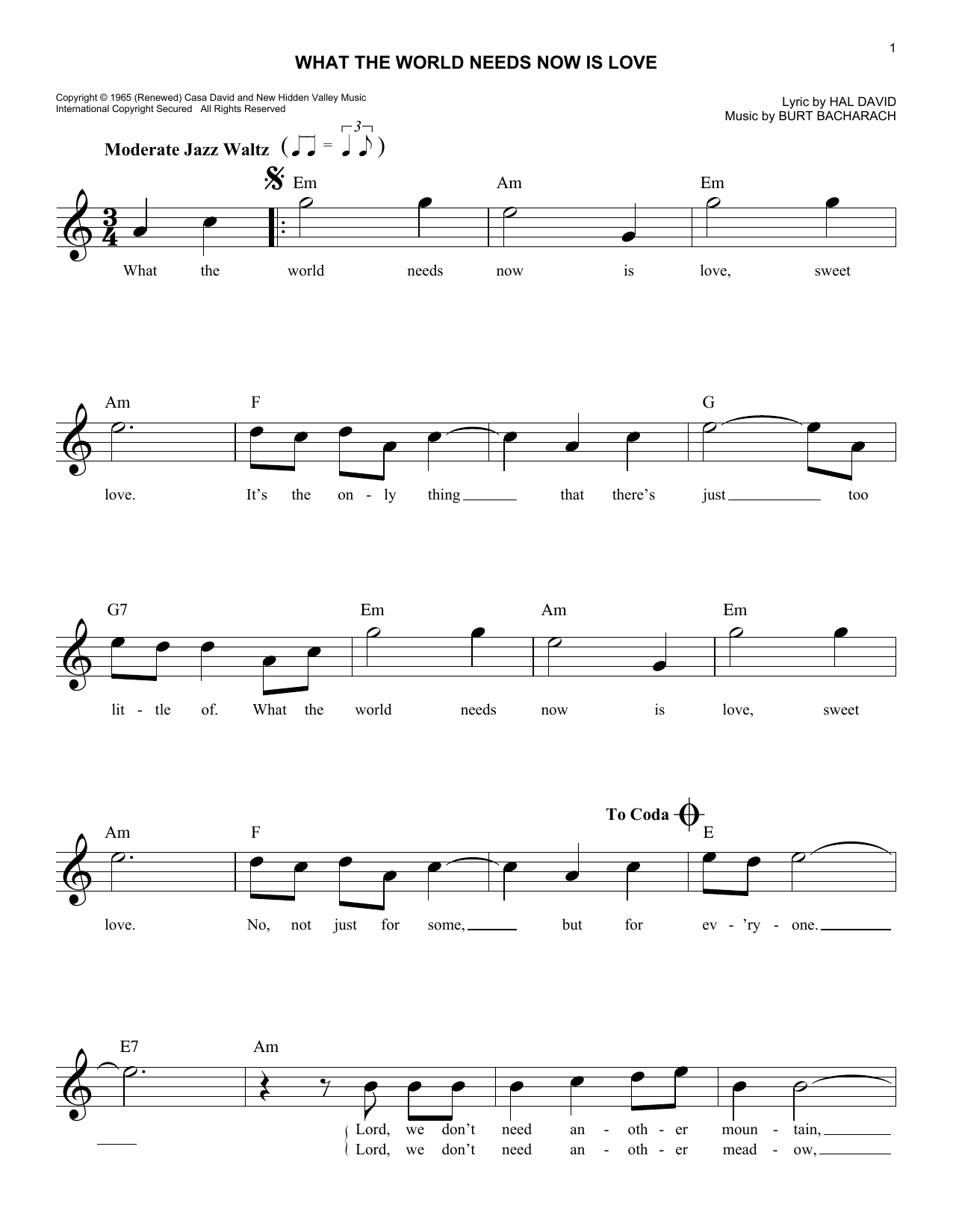 Product gallery: Page 1 of 1 What The World Needs Now Is Love, Burt Bacharach
