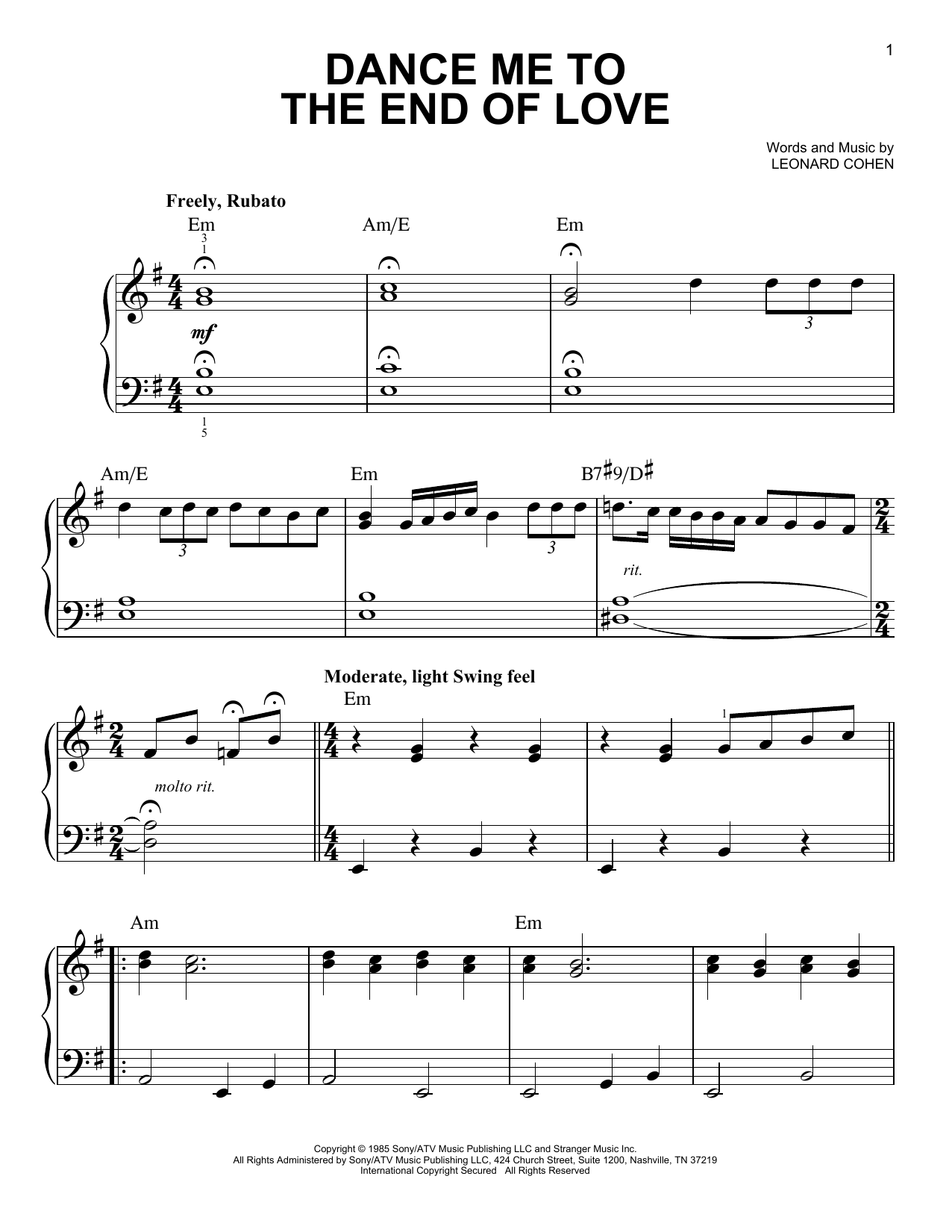 Produktgalerie: Seite 1 von 1 Dance Me To The End Of Love, Leonard Cohen, Klavier