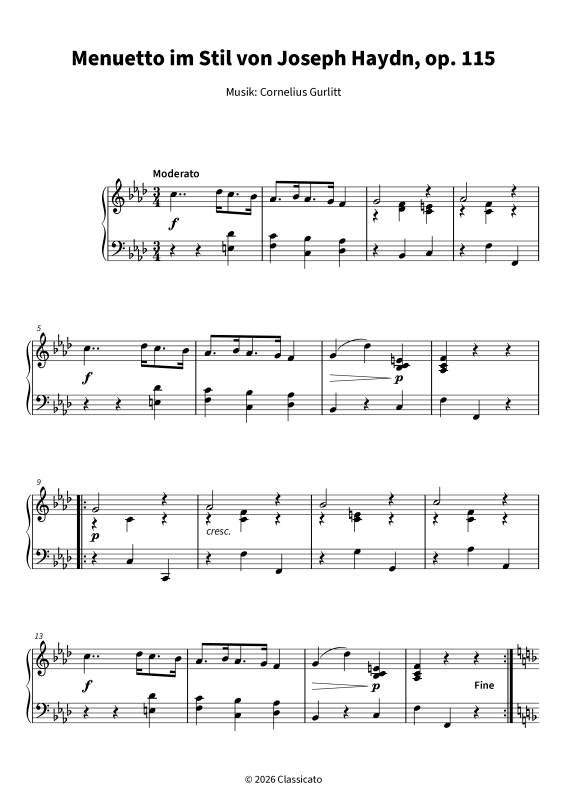 Produktgalerie: Seite 1 von 6 Menuetto im Haydn-Stil über "Ach du lieber Augustin", , Klavier Solo