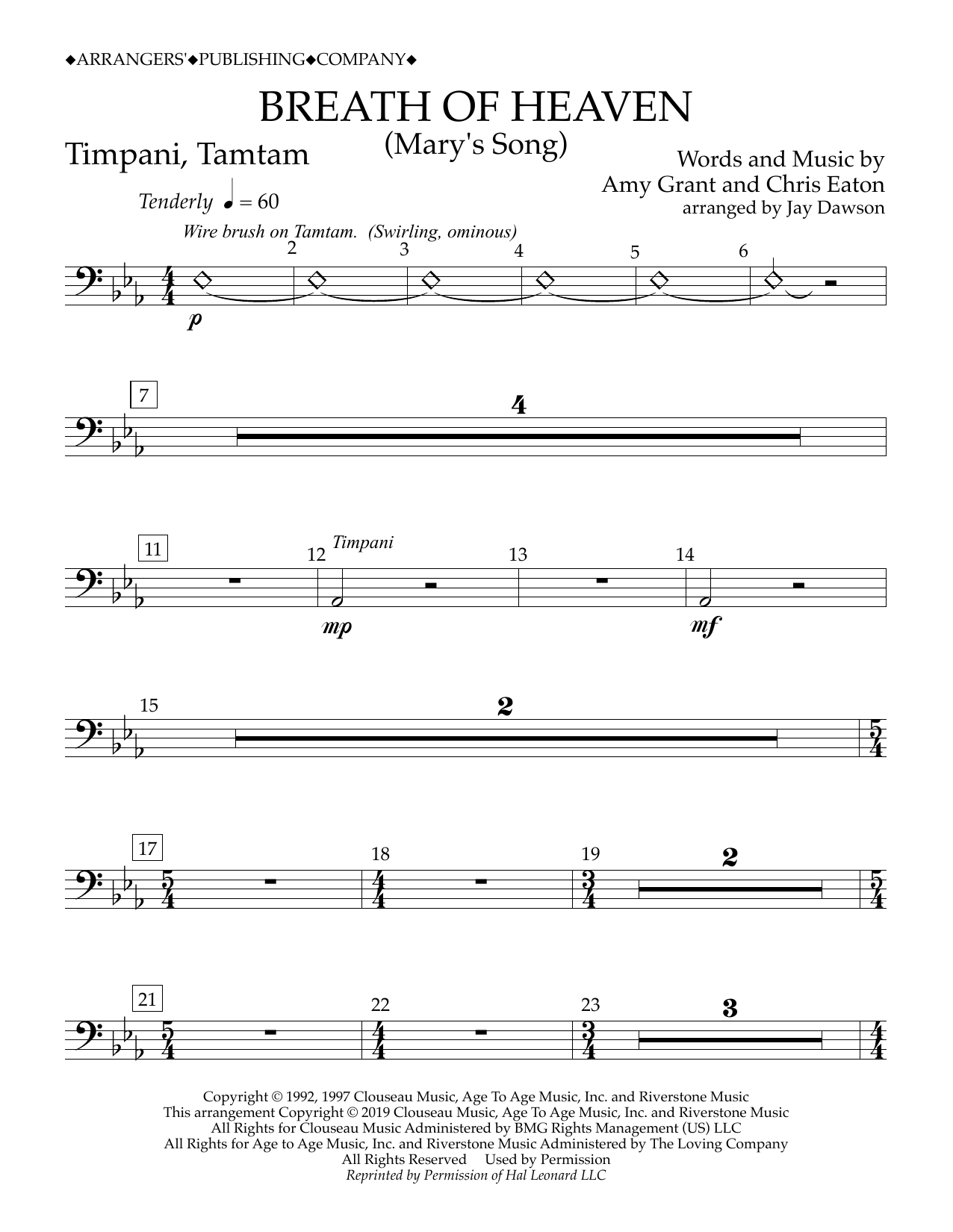 Product gallery: Page 1 of 1 Breath of Heaven (Mary's Song) (arr. Jay Dawson) - Timpani, Tamtam, Amy Grant
