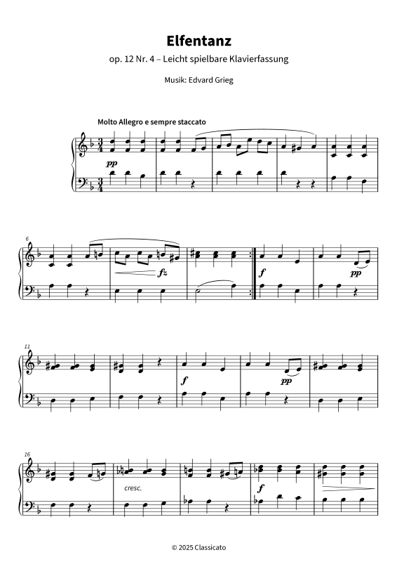Produktgalerie: Seite 1 von 6 Elfentanz - op. 12 Nr. 4 - Leicht spielbare Klavierfassung, , Klavier Solo