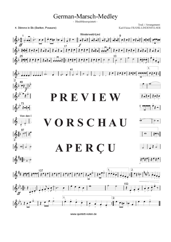 Produktgalerie: Seite 18 von 21 German-Marsch-Medley , Blasorchester Fatamo, (Blechbläser Quintett flexible Besetzung)