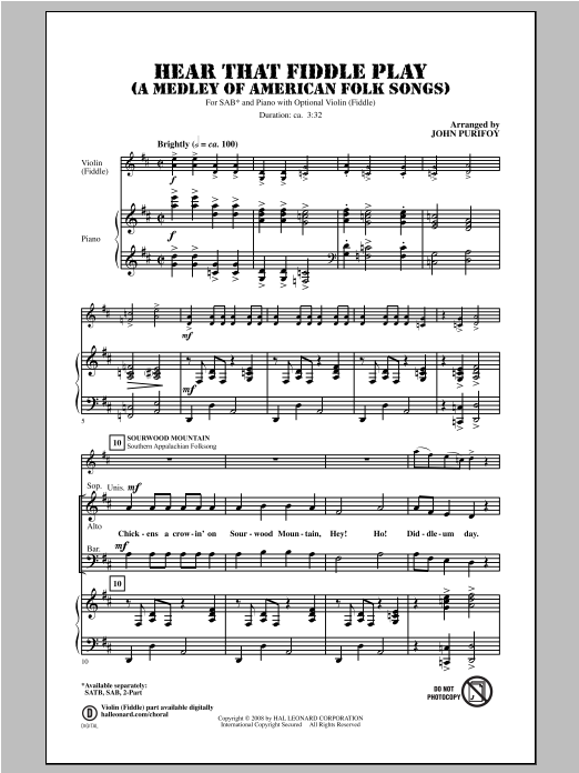 Product gallery: Page 1 of 1 Hear That Fiddle Play (A Medley of American Folk Songs), John Purifoy