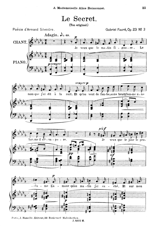 Product picture to: Le secret Op.39 No.3Gabriel Fauré